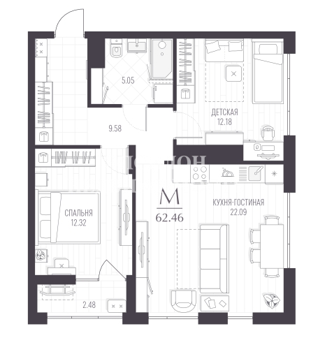 Продам 2-комнатную квартиру в городе Курск, на улице Чехова, 5, 7-этаж 11-этажного Монолит-кирпич дома, площадь: 62.46/24.5/22.09 м2